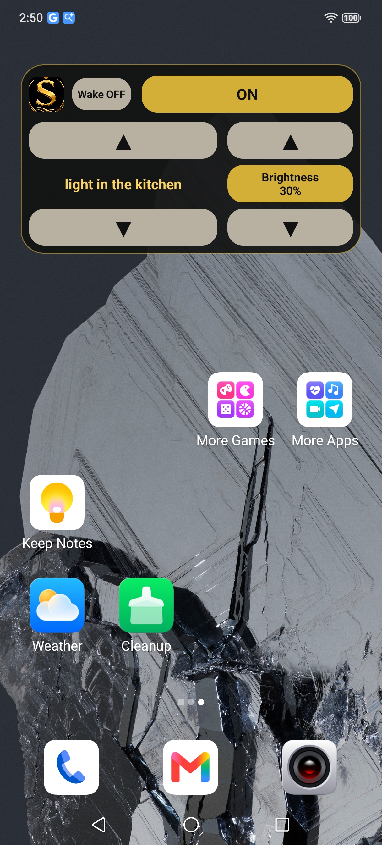 Semsa smart home widget controlling a light and brightness